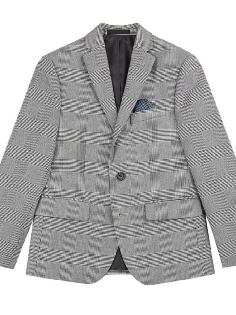 Ralph Lauren Black and White Houndstooth Plaid Boys Blazer with Pocket Square
